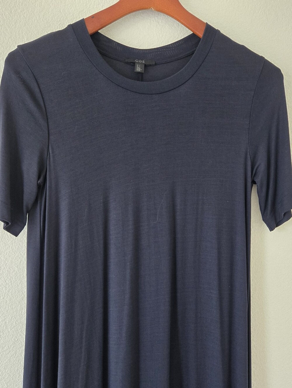 COS Voluminous Maxi T-shirt Dress Navy Relaxed Fit Pullover Size Small Lyocell - Picture 8 of 16